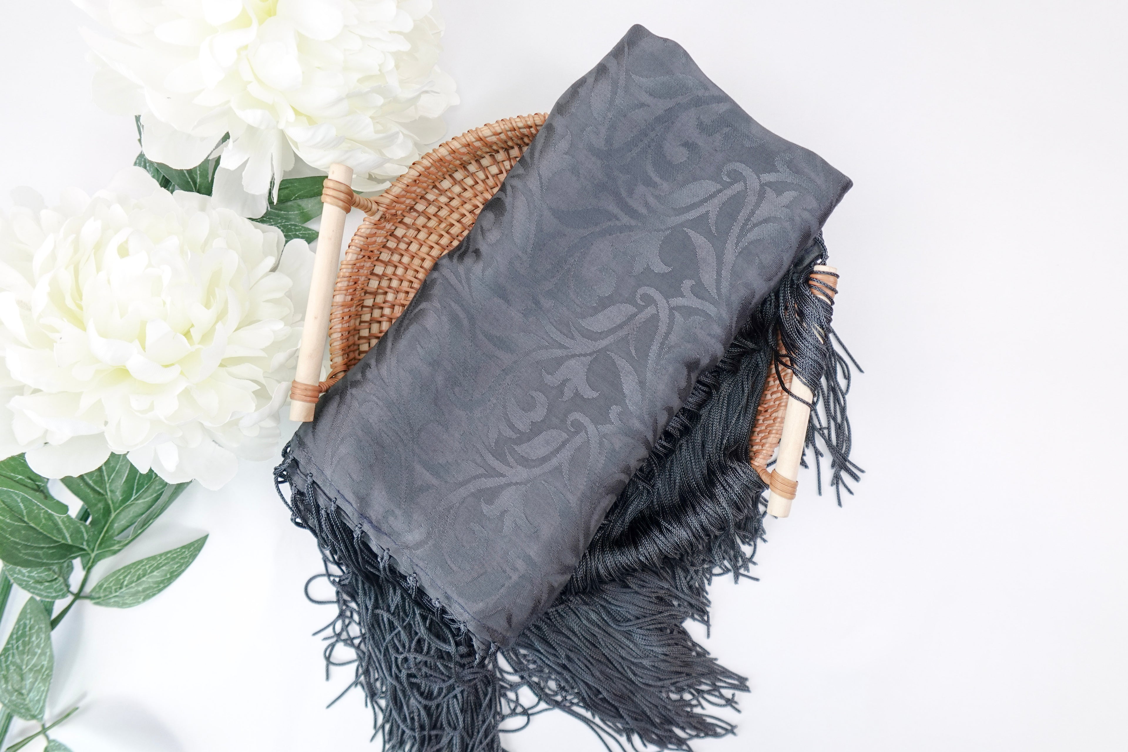 Asphalt Tone On Tone Church Scarf with Fringe