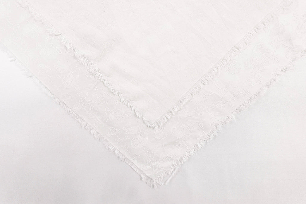 Off-White Tulips Design Two Tone Church Scarf with Frayed Edge