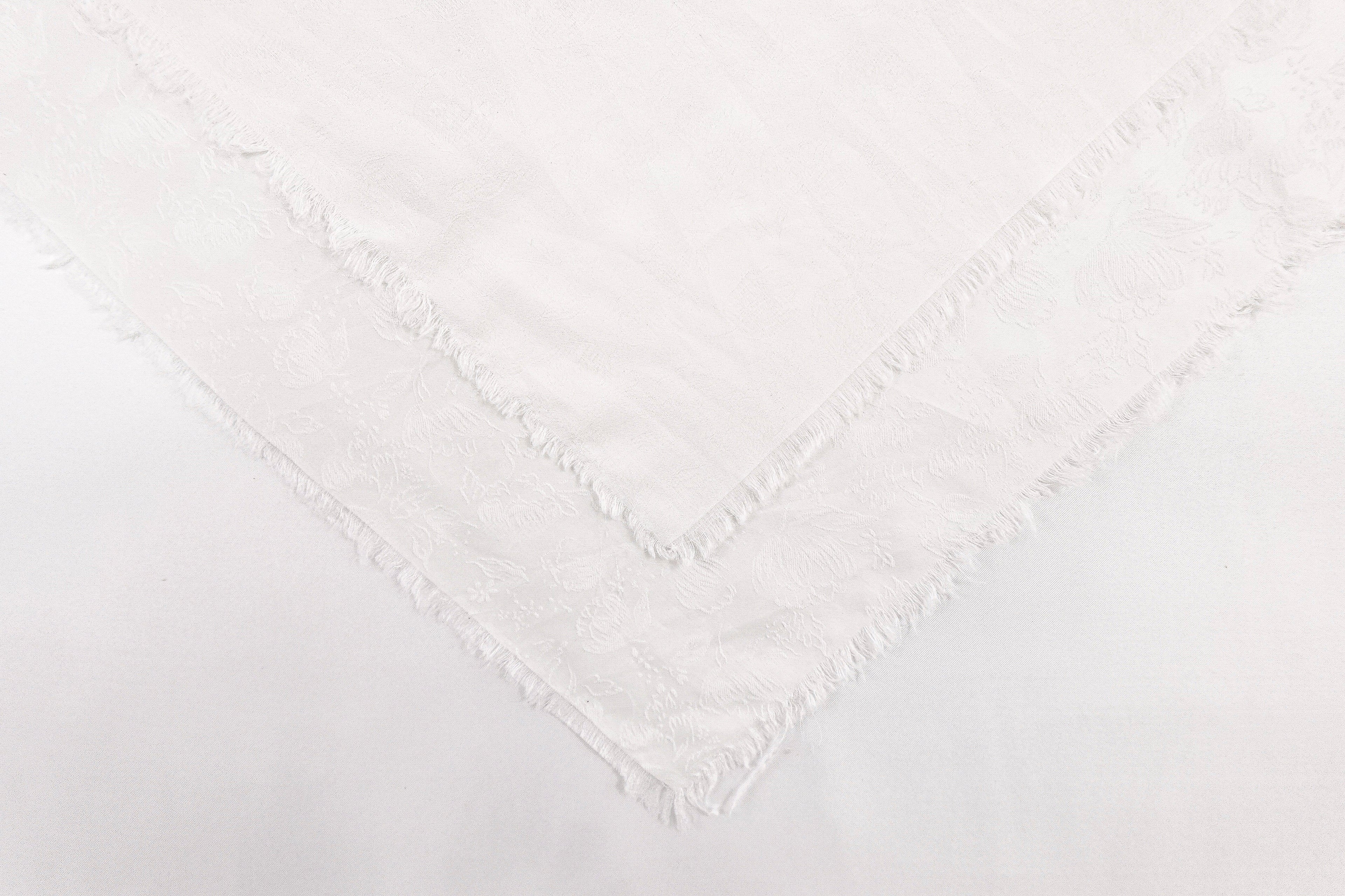 Off-White Tulips Design Two Tone Church Scarf with Frayed Edge