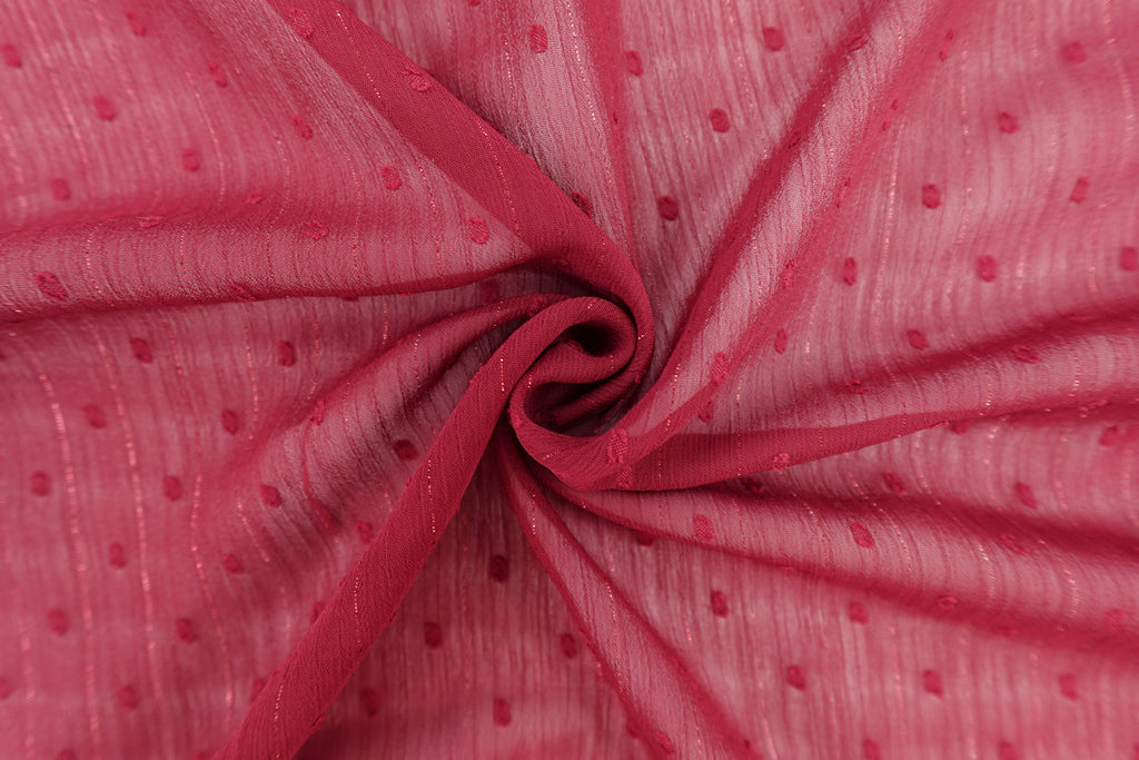 Cranberry Swiss Dot Chiffon with Metallic Details