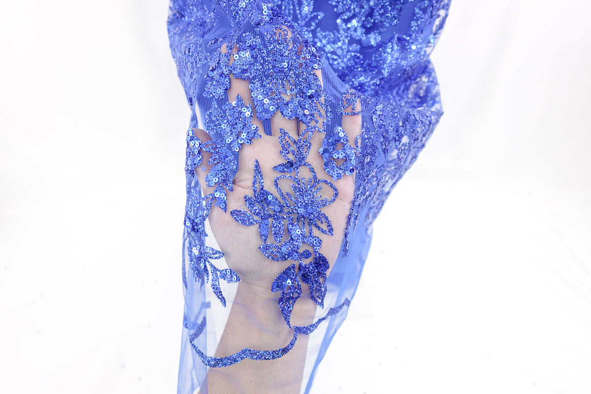 Royal Blue Glitter & Sequin Bridal Lace