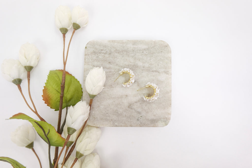 Pearl Flower Small Hoop Earrings