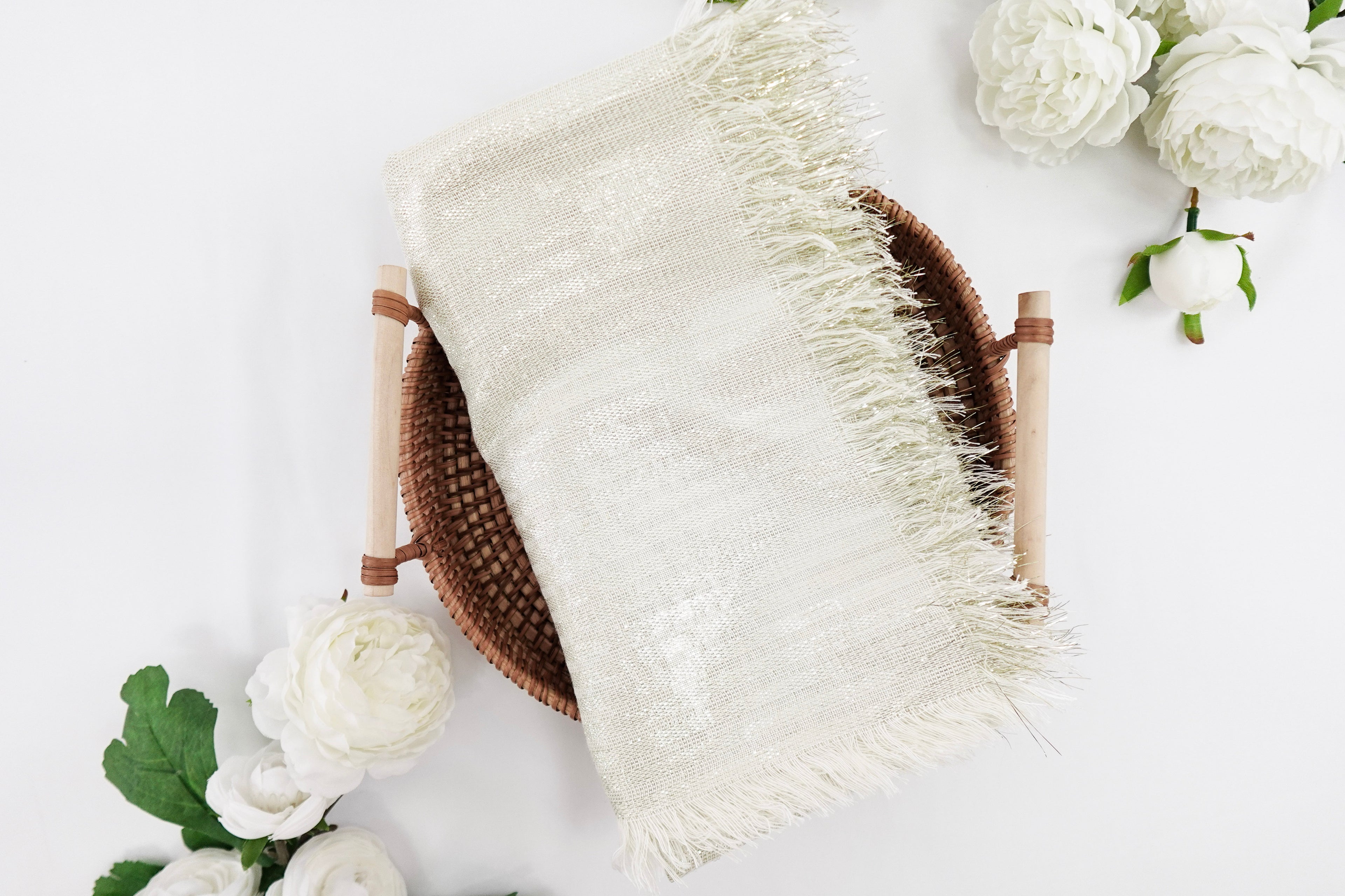 Buttercream Metallic Church Scarf with Frayed Edge