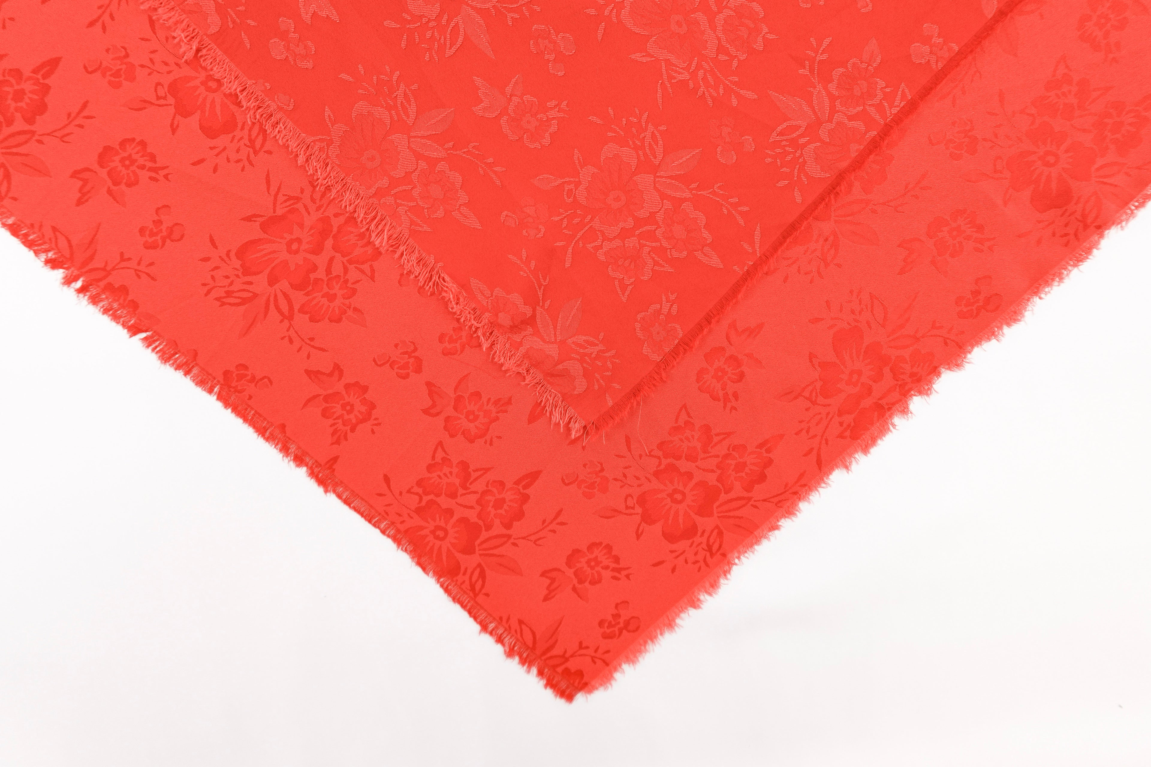 True Red Daisies Design Two Tone Church Scarf with Frayed Edge