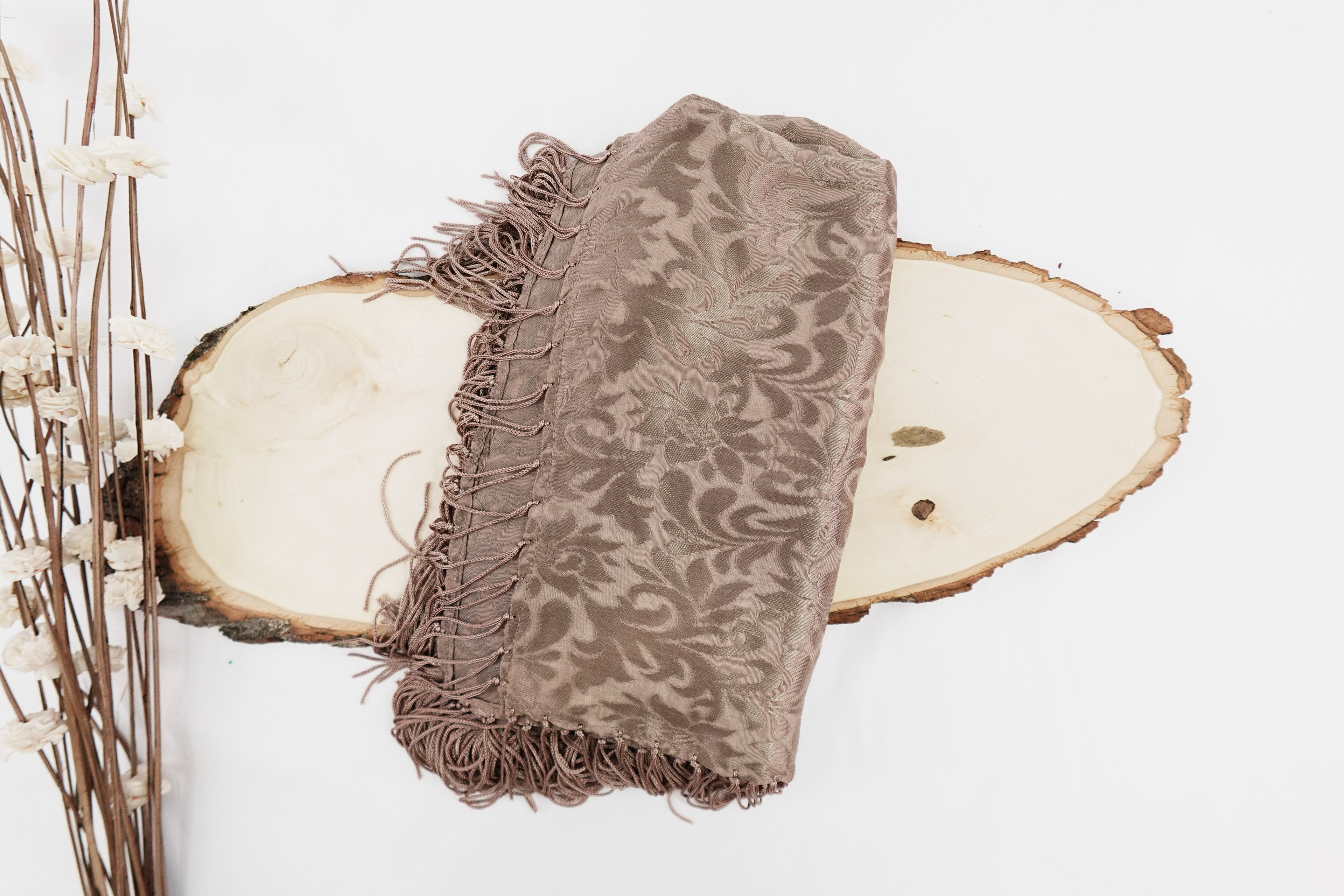 Walnut Tone On Tone Church Scarf with Fringe