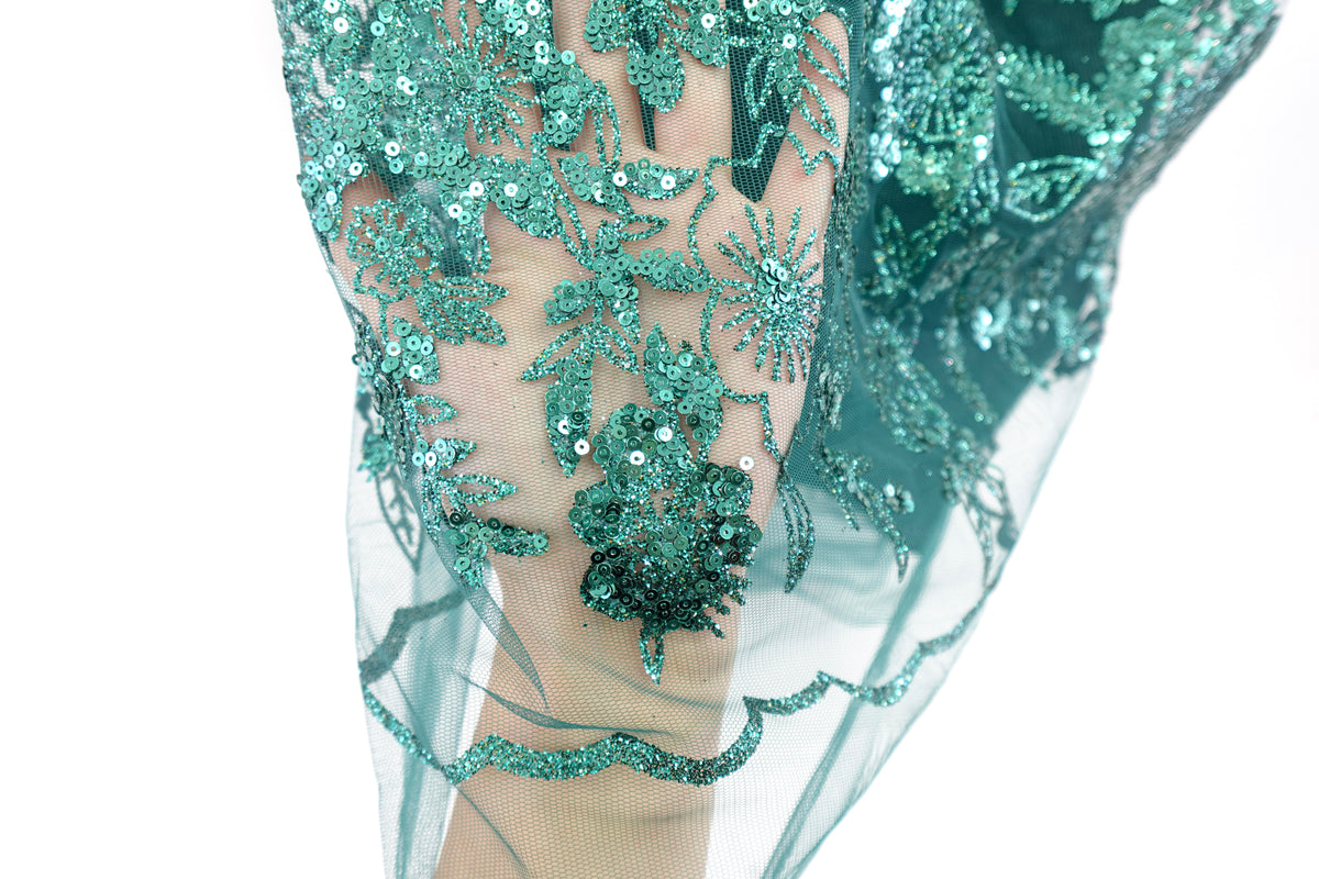 Jasper Green Glitter & Sequin Bridal Lace
