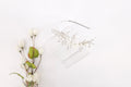 Flowers & Diamond Leaves Silver Headband