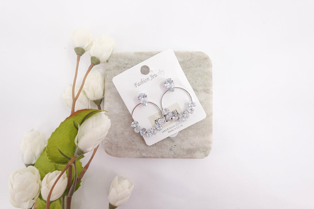 Cubic Zirconia Teardrop Cluster Dangle Earrings