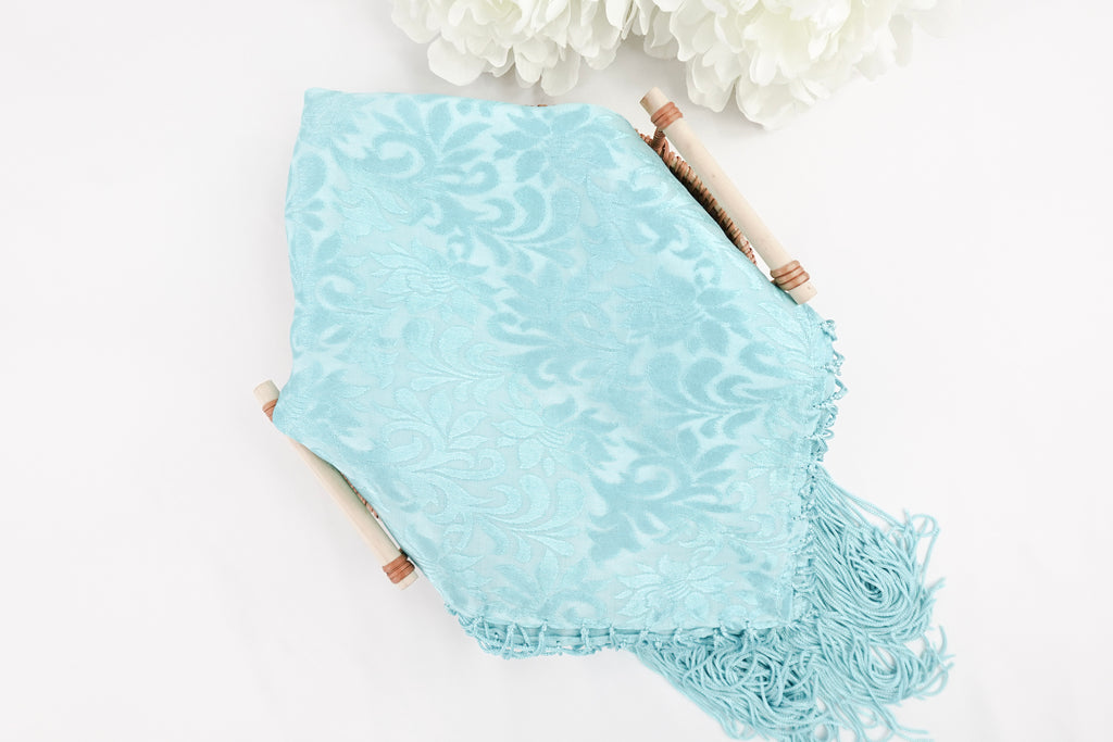 Tiffany Blue Tone On Tone Church Scarf with Fringe