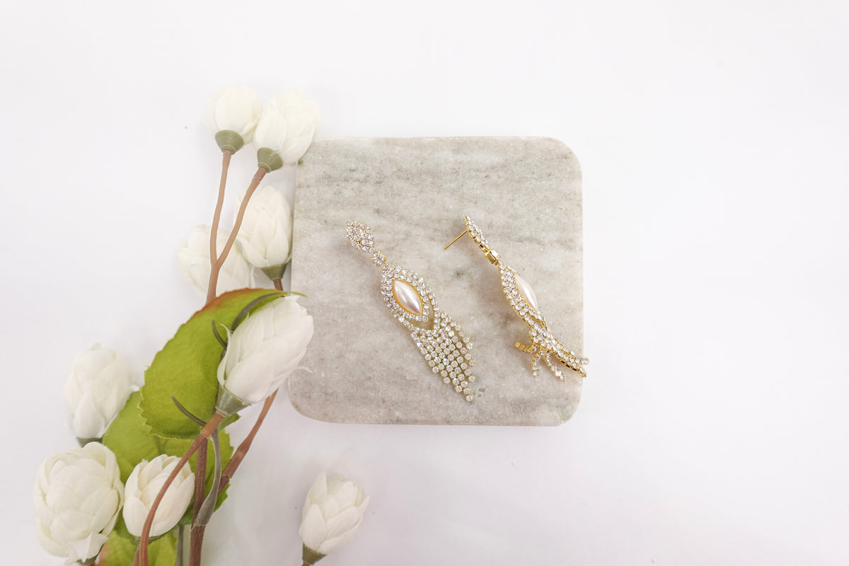 Crystal & Pearl Tassel Dangle Earrings