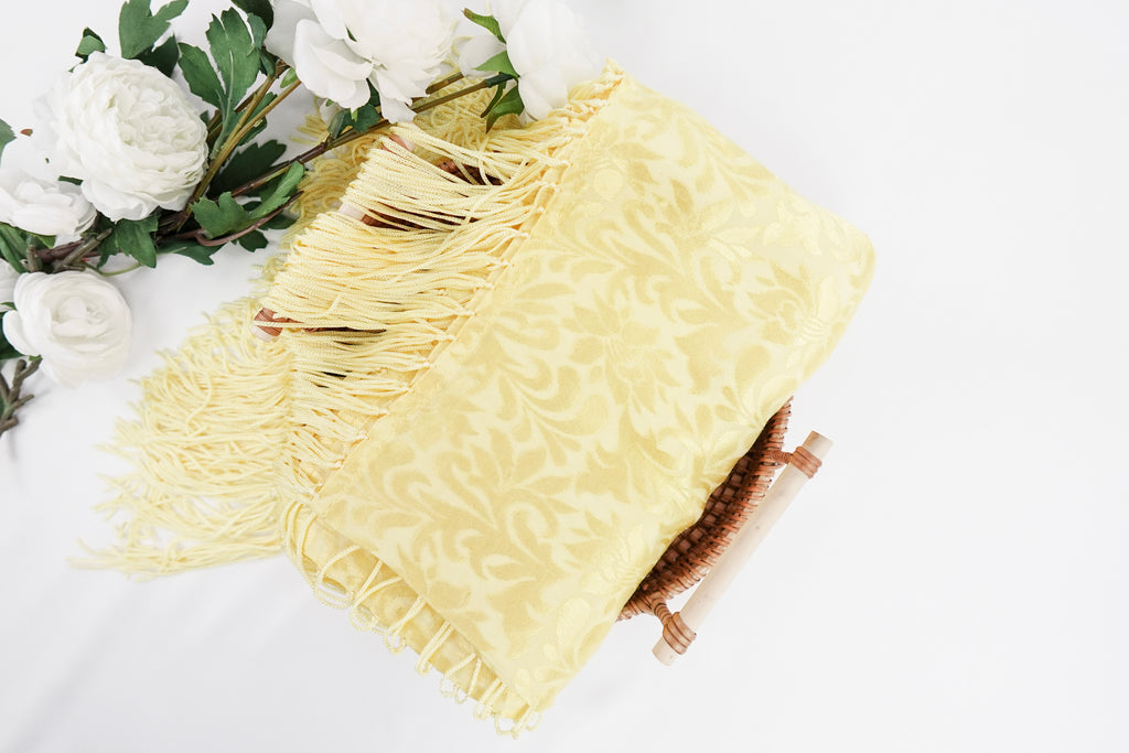 Sunshine Yellow Tone On Tone Church Scarf with Fringe