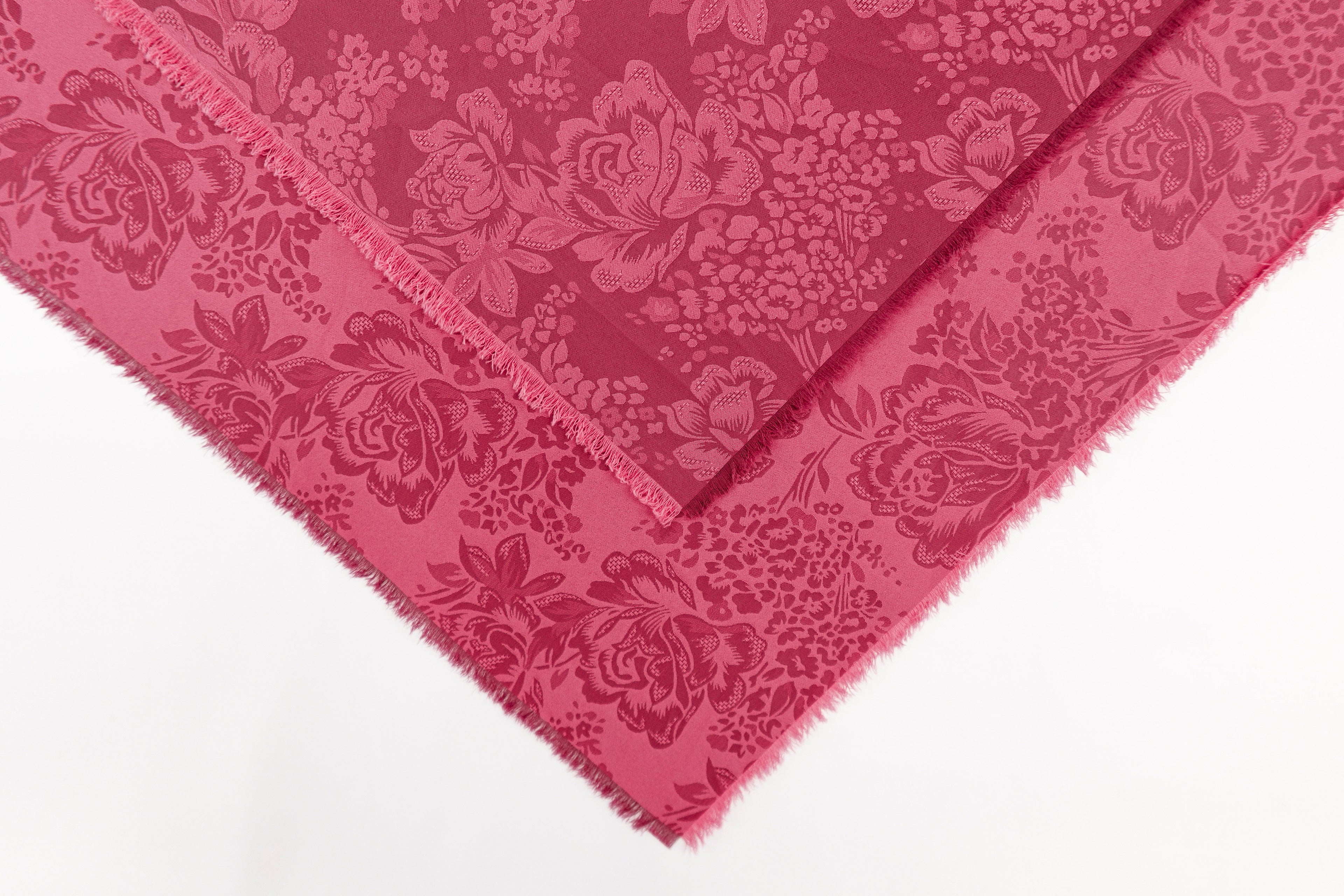 Magenta Roses Design Two Tone Church Scarf with Frayed Edge