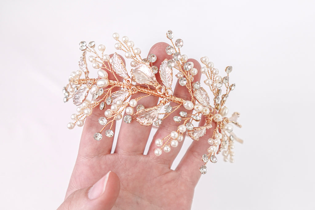 Leaves, Diamonds & Pearls Gold Headband