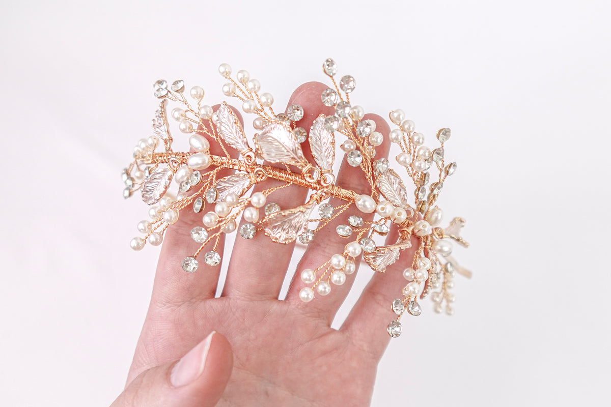 Leaves, Diamonds & Pearls Gold Headband