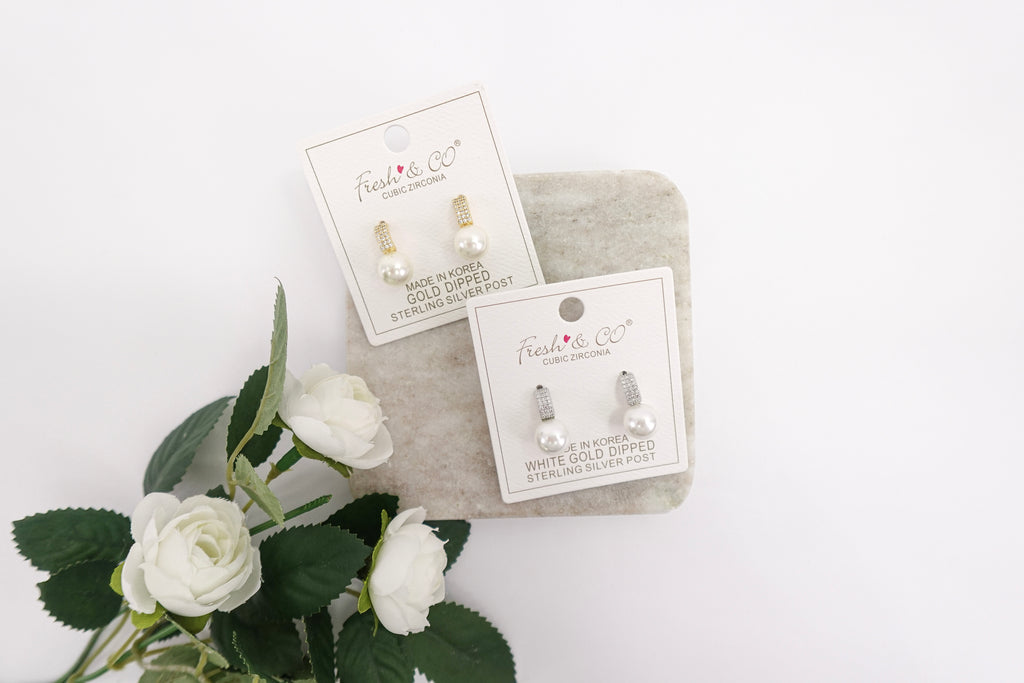 Gold Dipped Cubic Zirconia Pearl Drop Earrings