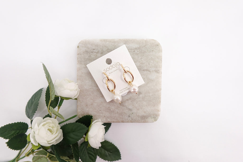 Gold Dipped Cuff Drop Pearl Earrings