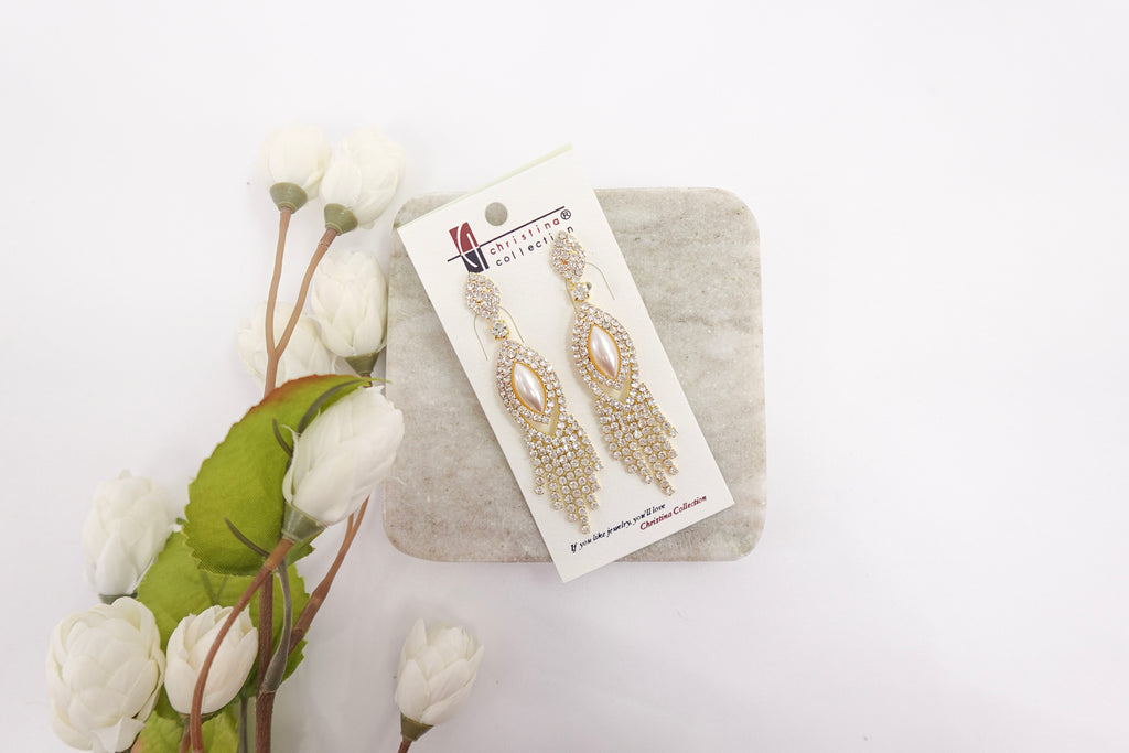 Crystal & Pearl Tassel Dangle Earrings