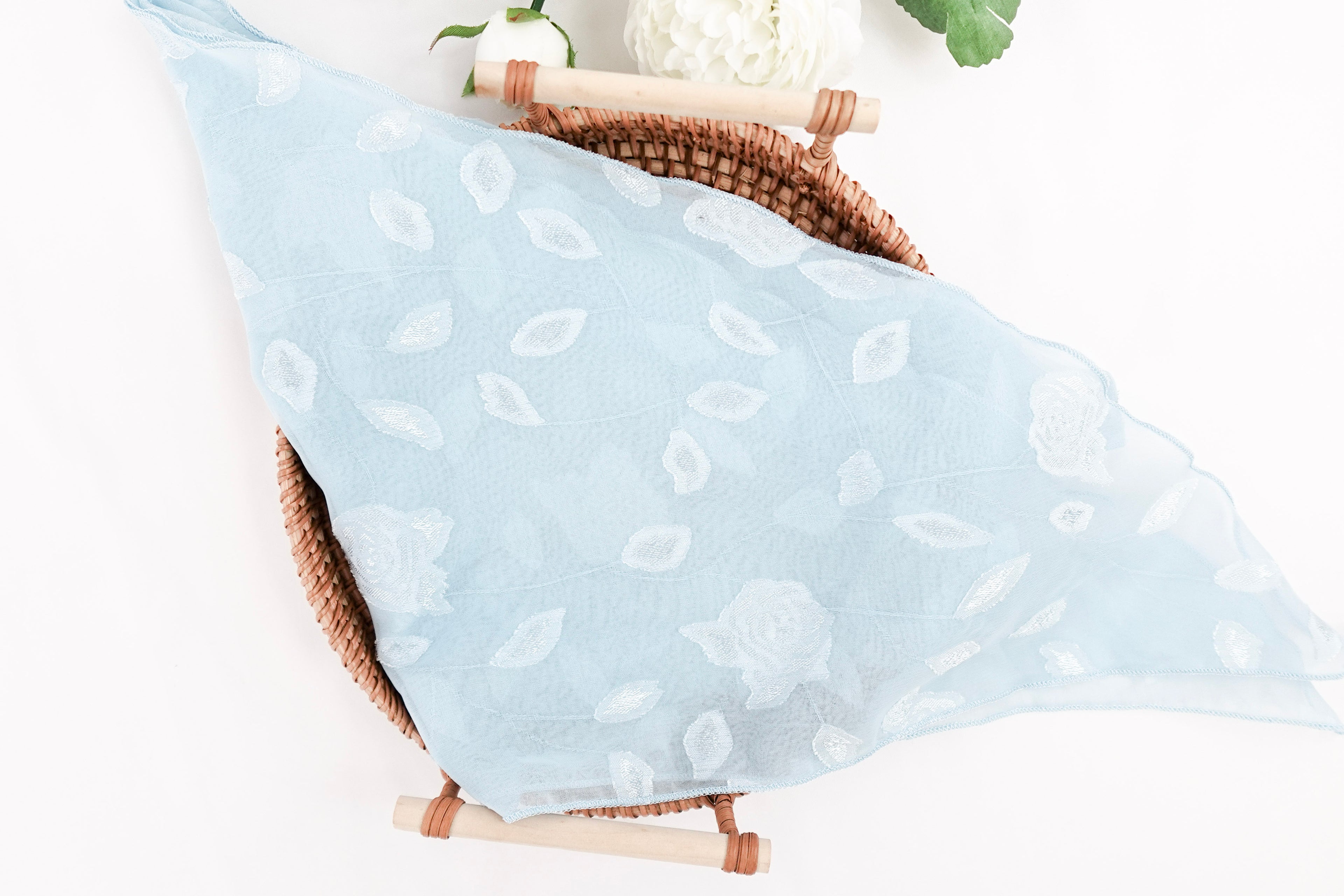 Sky Blue Triangle Scarf with Floral Details
