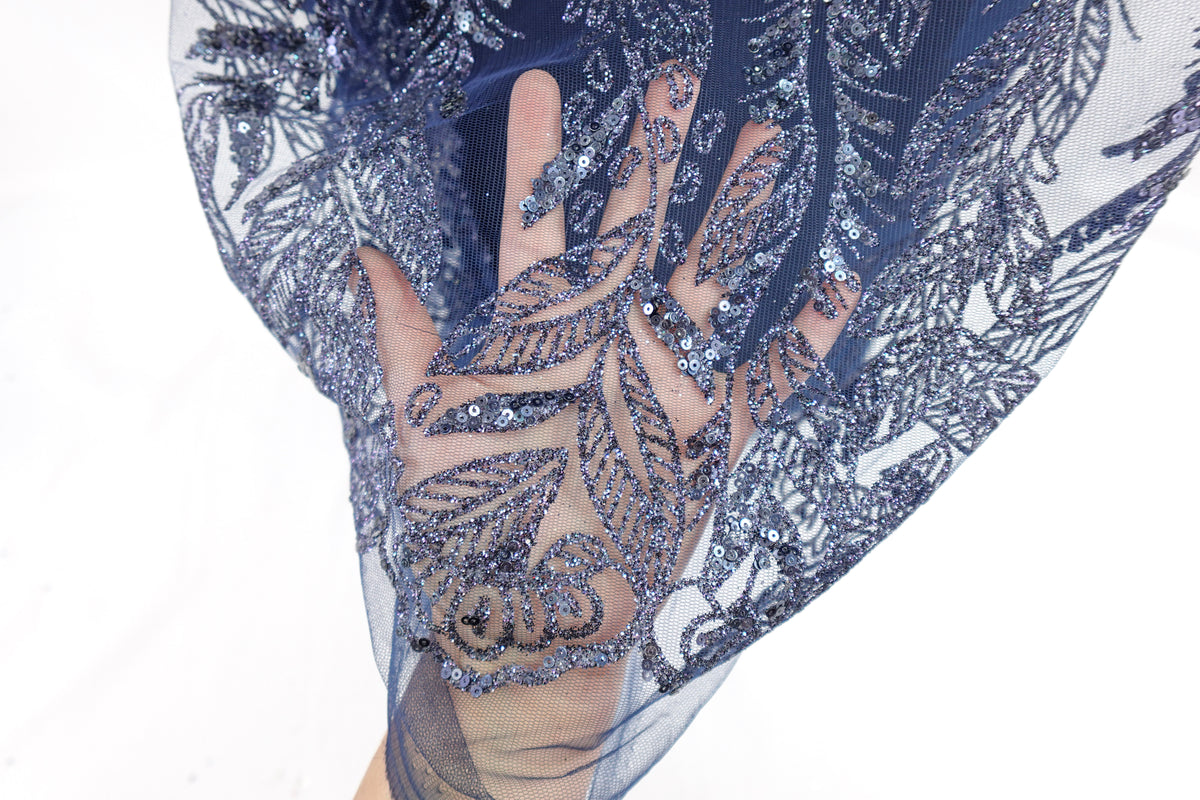 Navy Glitter & Sequin Bridal Lace