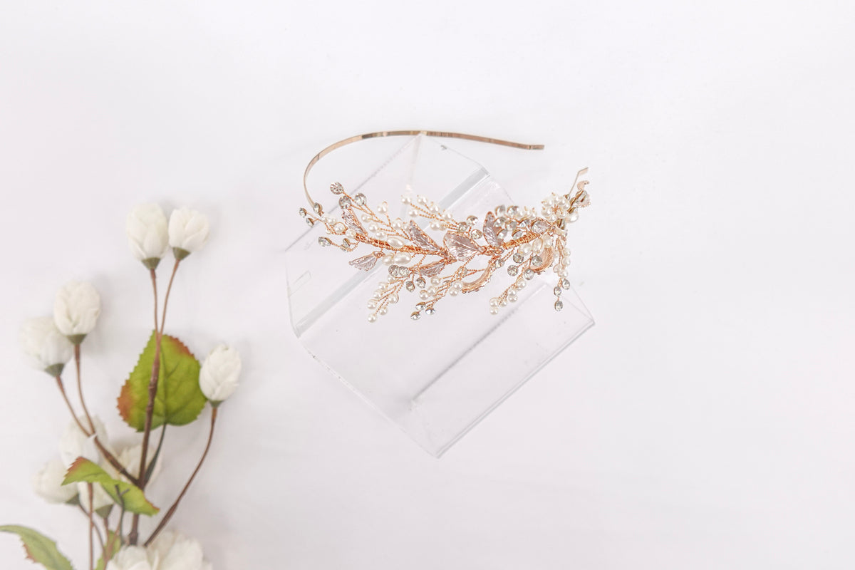 Leaves, Diamonds & Pearls Gold Headband
