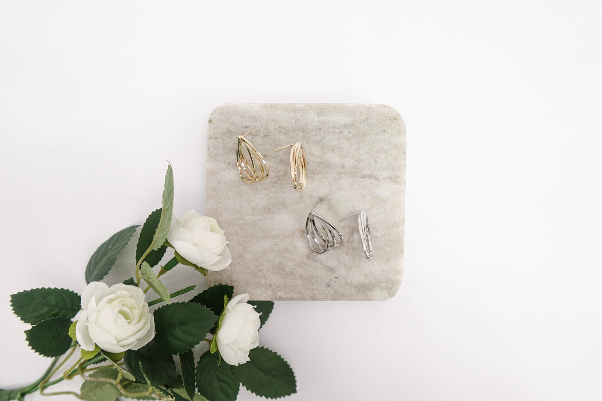 Gold Plated Layered Teardrop Stud Earrings