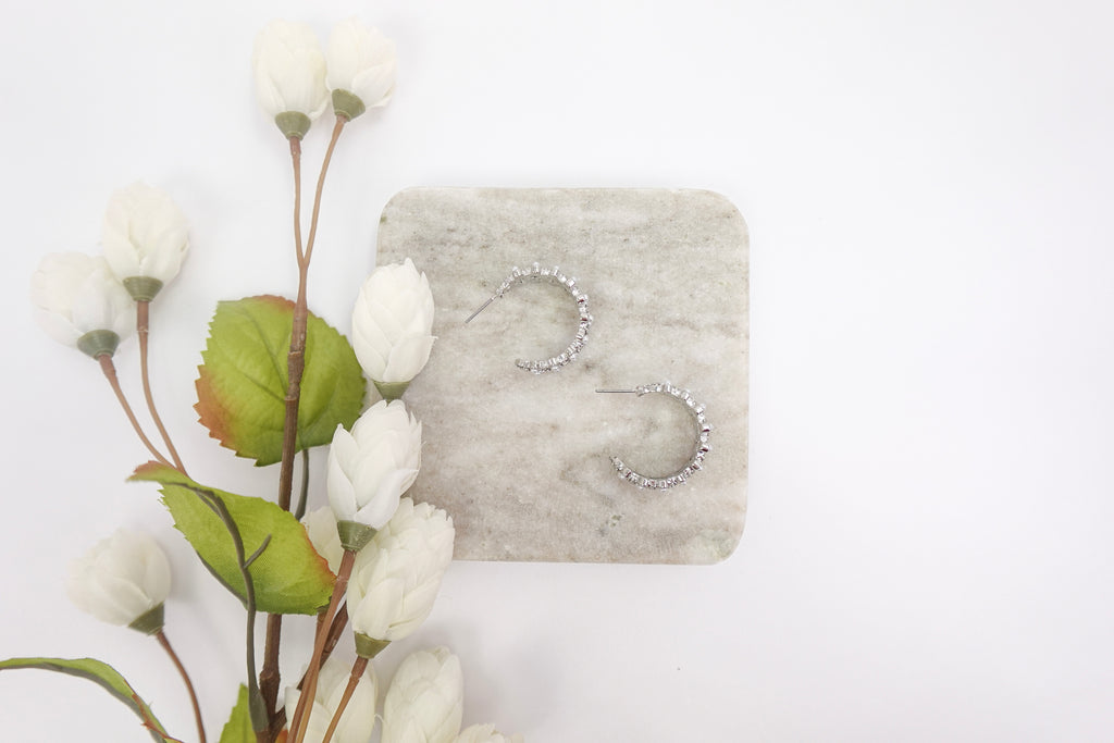 Silver-Toned Pearl & Crystal Hoop Earrings