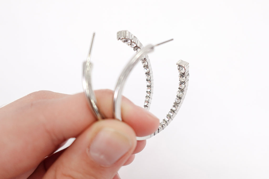 Silver Toned Crystal Hoop Earrings