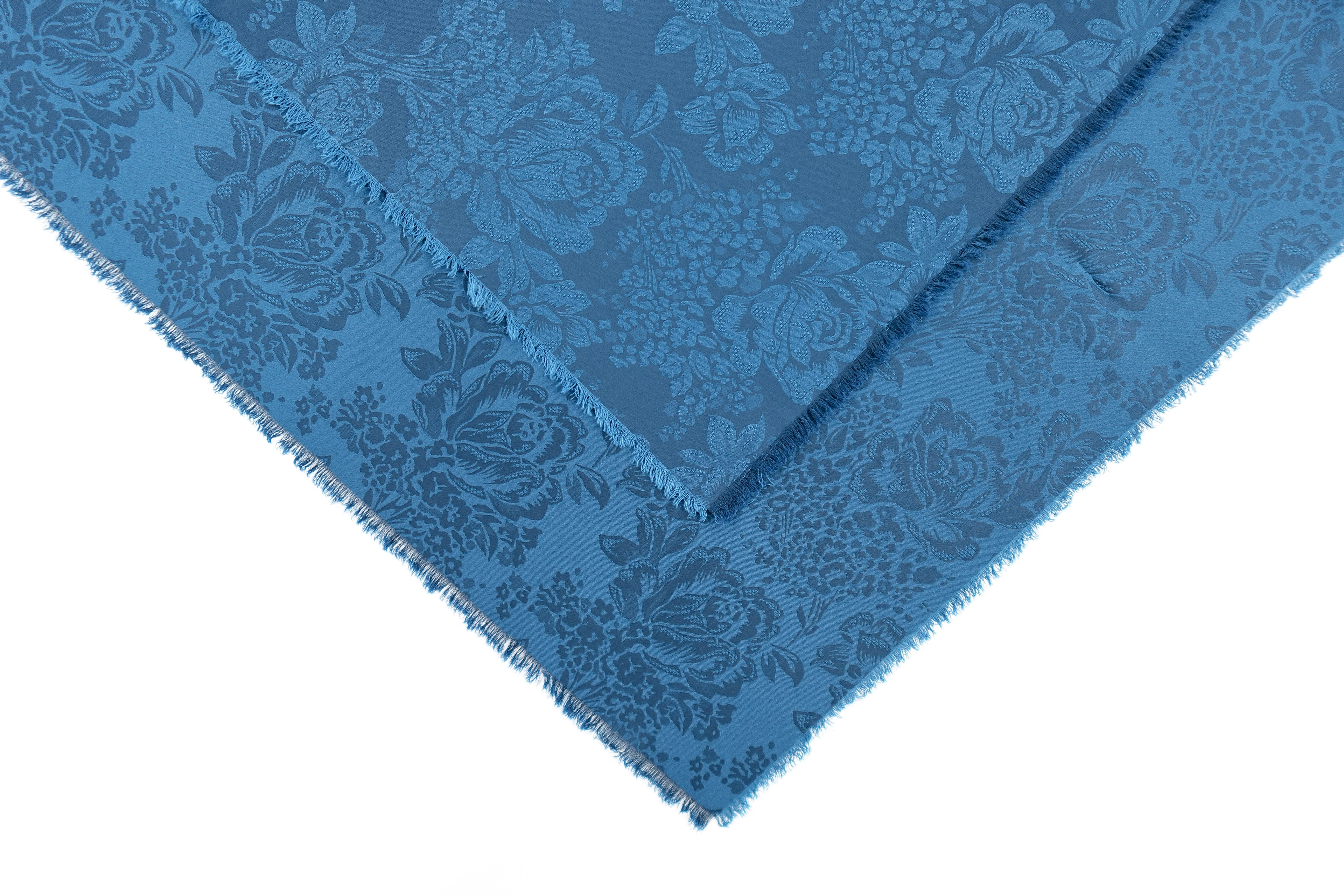 Peacock Blue Roses Design Two Tone Church Scarf with Frayed Edge