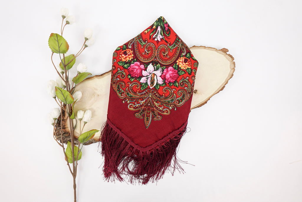 Cranberry Red Russia Style Church Scarf