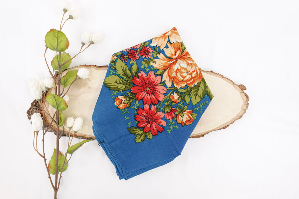 Bright Blue Large Russia Style Church Scarf