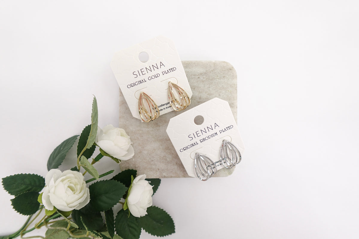 Gold Plated Layered Teardrop Stud Earrings