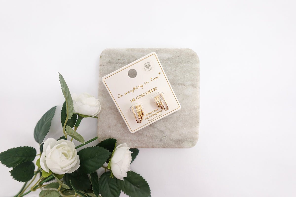 Gold Dipped Cubic Zirconia C-Shape Stud Earrings