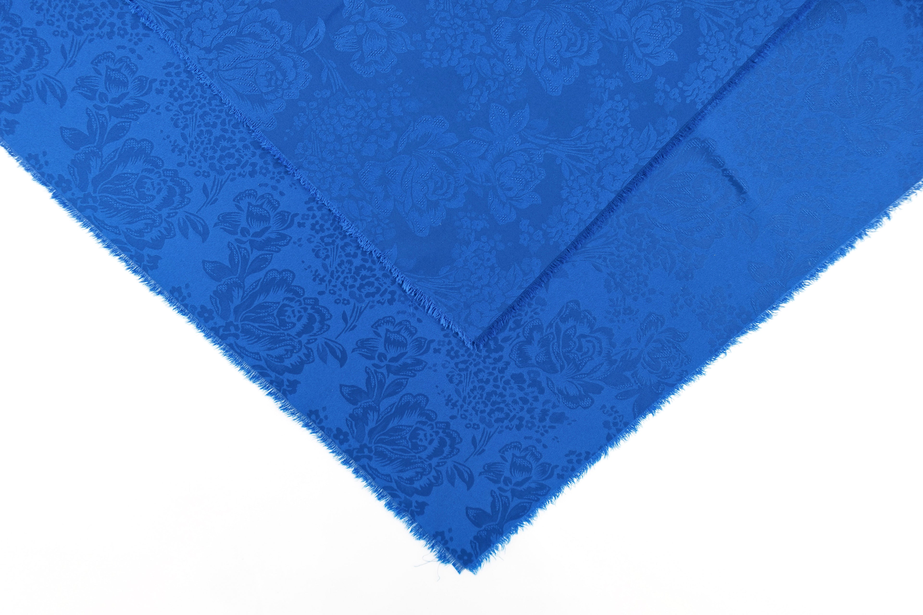 Royal Blue Roses Design Two Tone Church Scarf with Frayed Edge