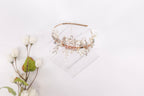 Diamond Flowers & Pearls Gold Headband