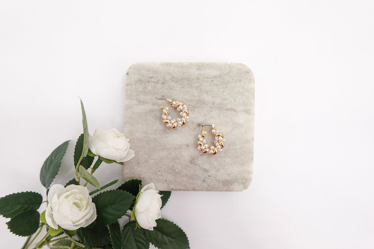 Gold Dipped Pearl Small Hoop Earrings