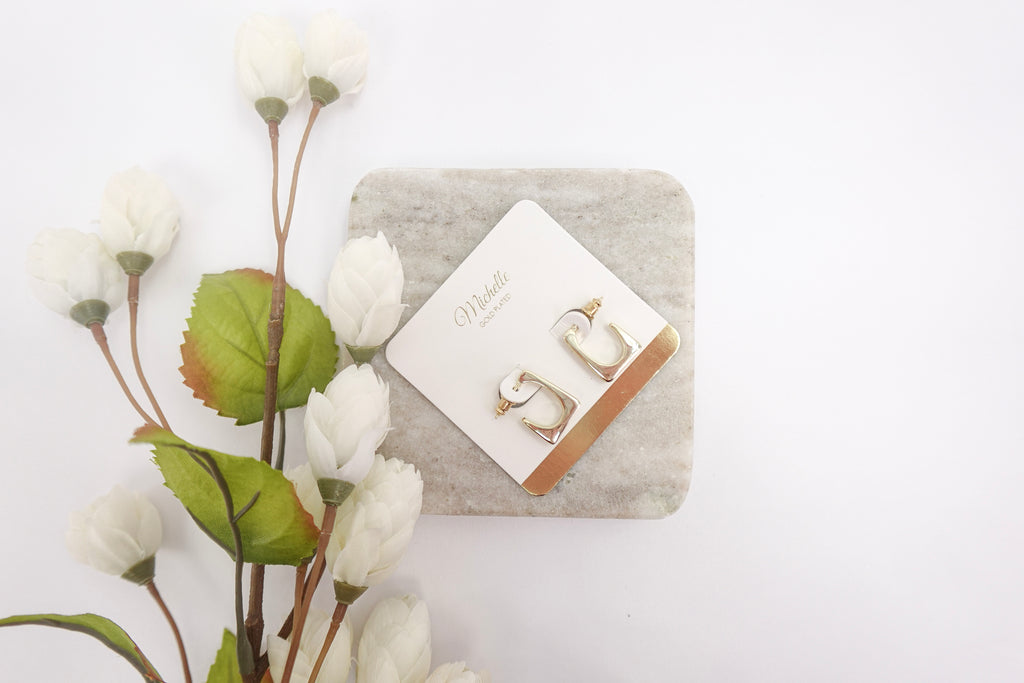 Gold Plated Crystal Squared Hoop Earrings