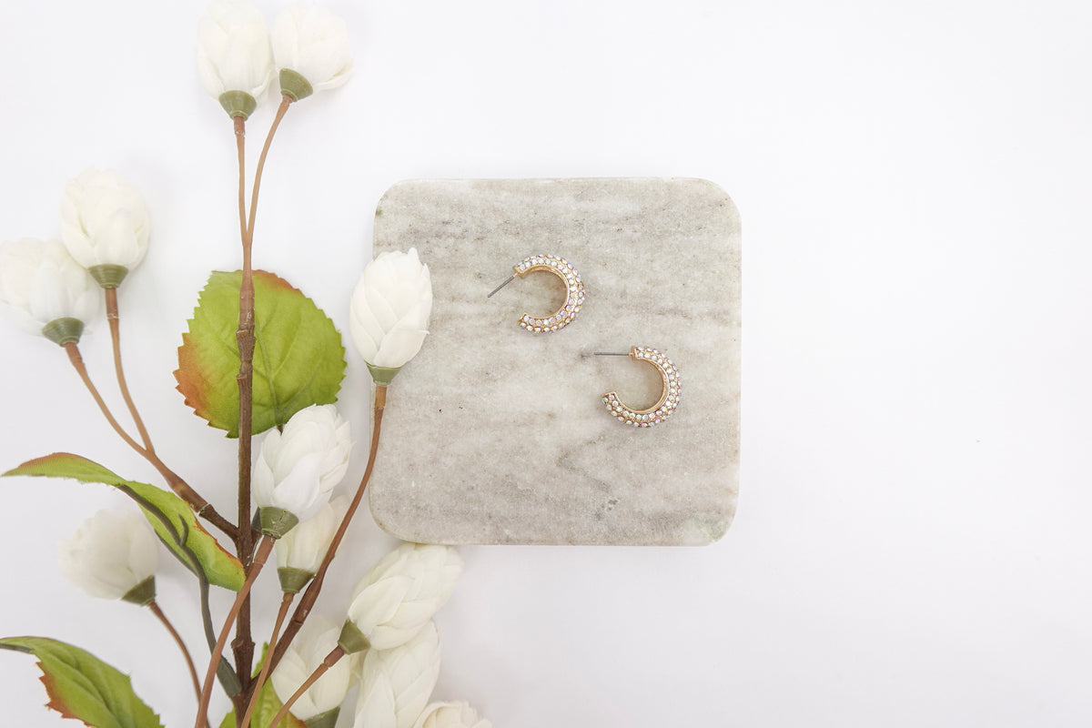 Gold-Toned Iridescent Crystal Small Hoop Earrings
