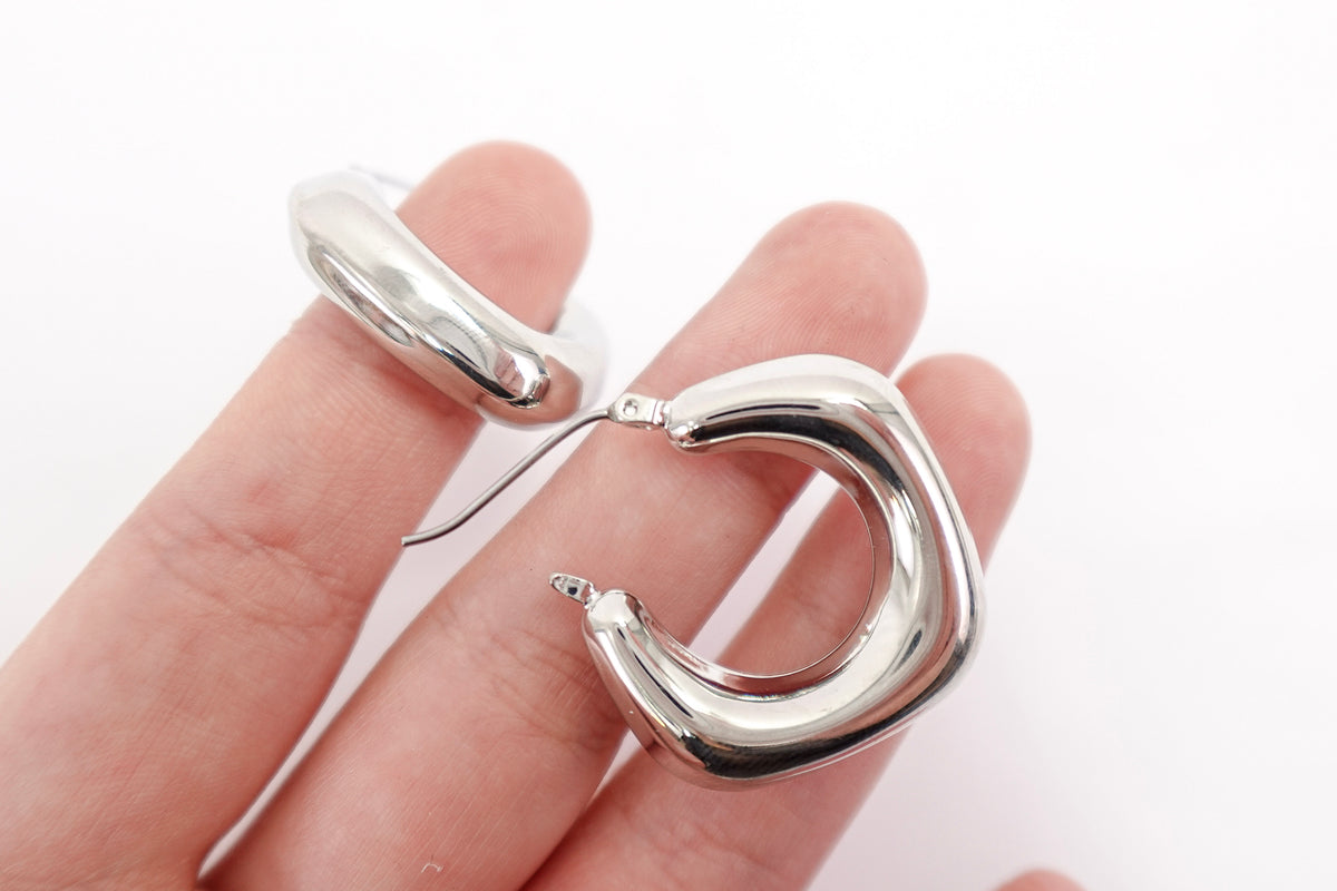 Silver Toned Chunky Hoop Earrings