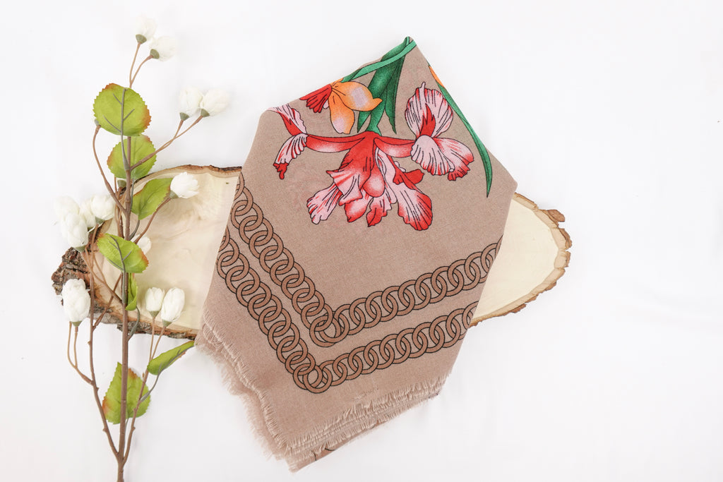 Wheat Extra Large Russia Style Church Scarf with Frayed Edge