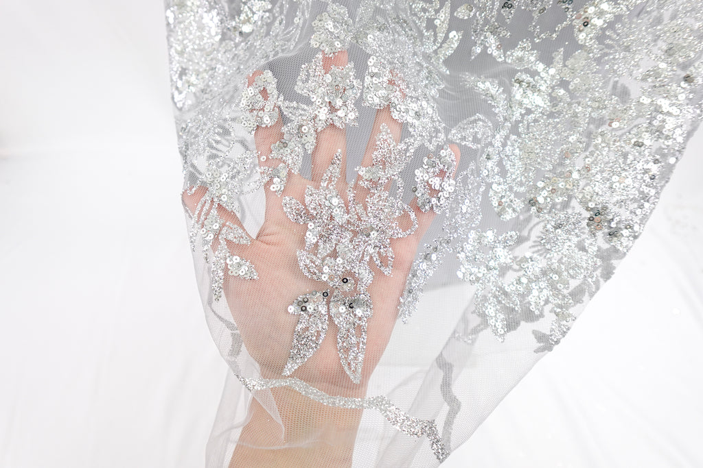 Silver Glitter & Sequin Bridal Lace