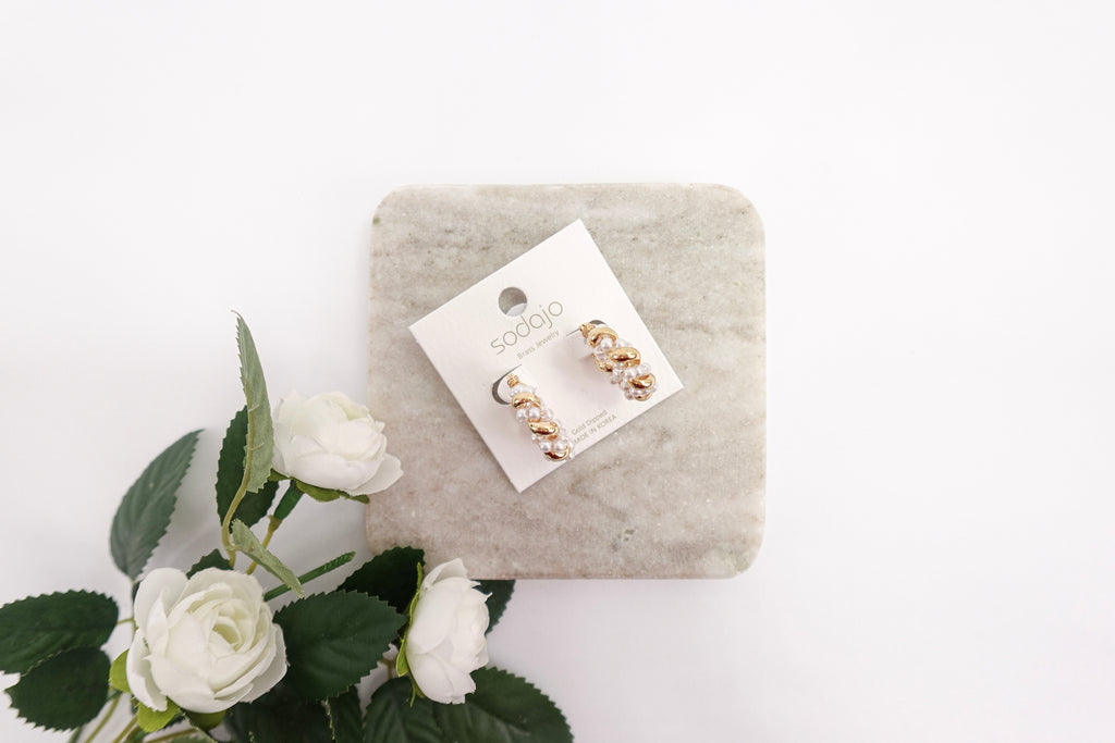 Gold Dipped Pearl Small Hoop Earrings