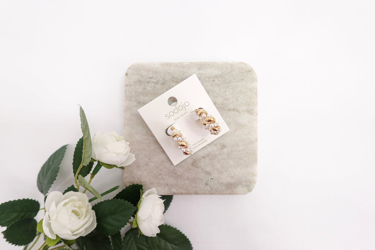 Gold Dipped Pearl Small Hoop Earrings