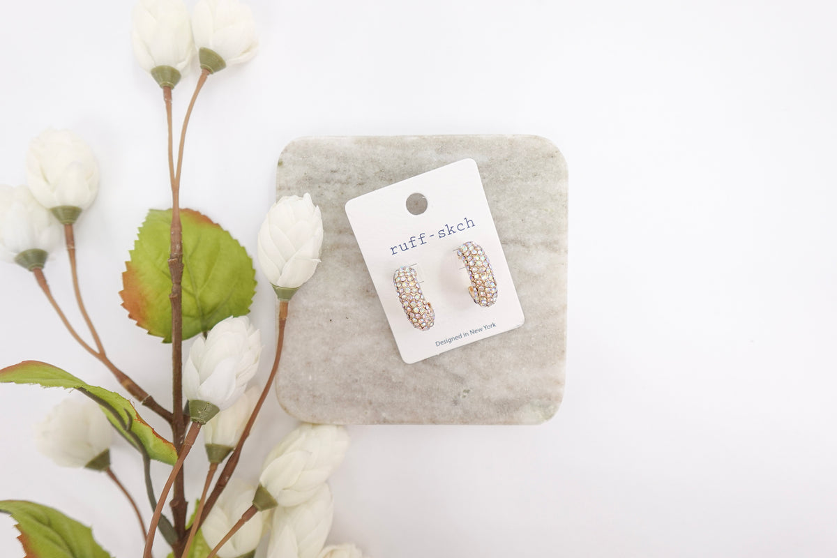 Gold-Toned Iridescent Crystal Small Hoop Earrings