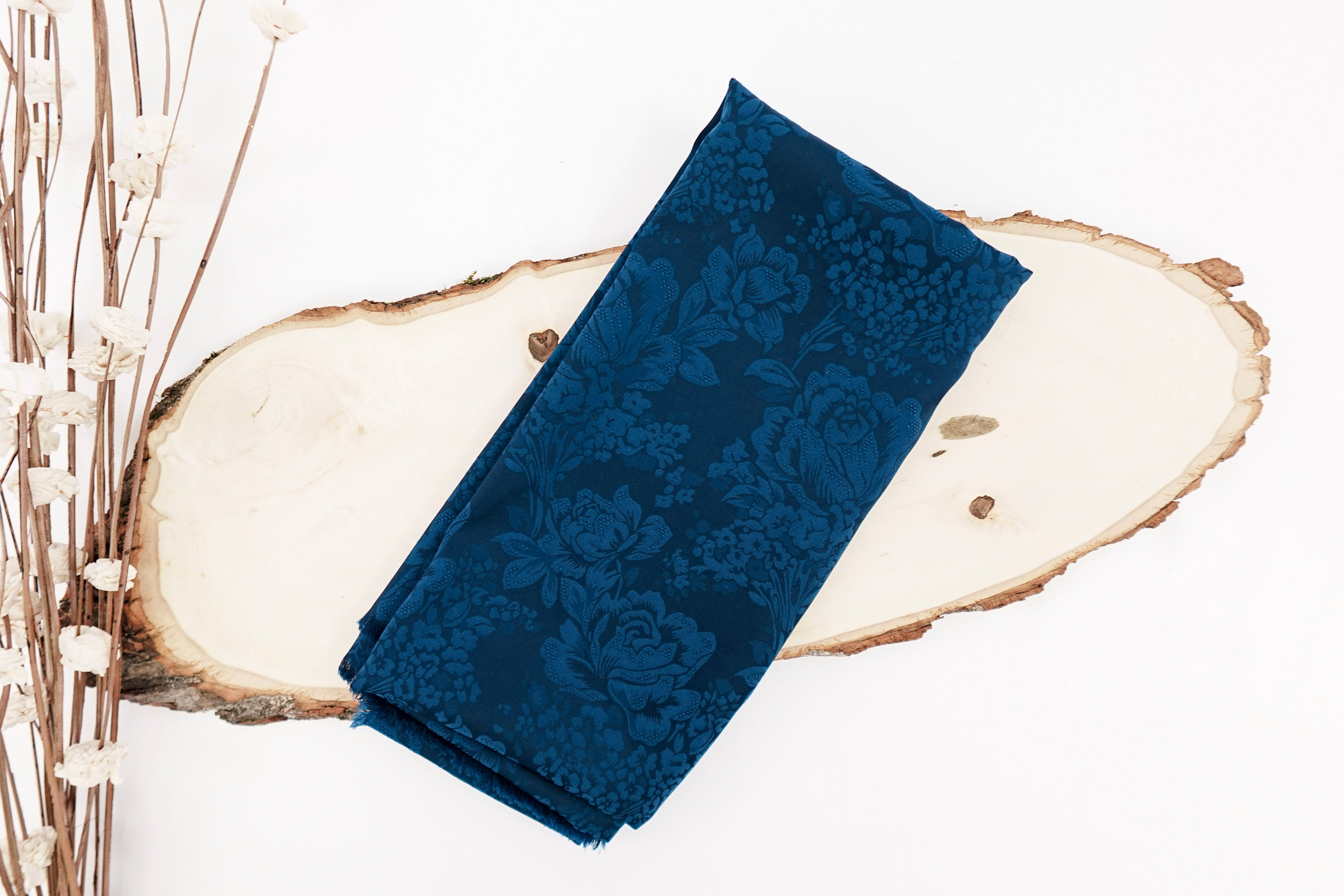 Navy Roses Design Two Tone Church Scarf with Frayed Edge