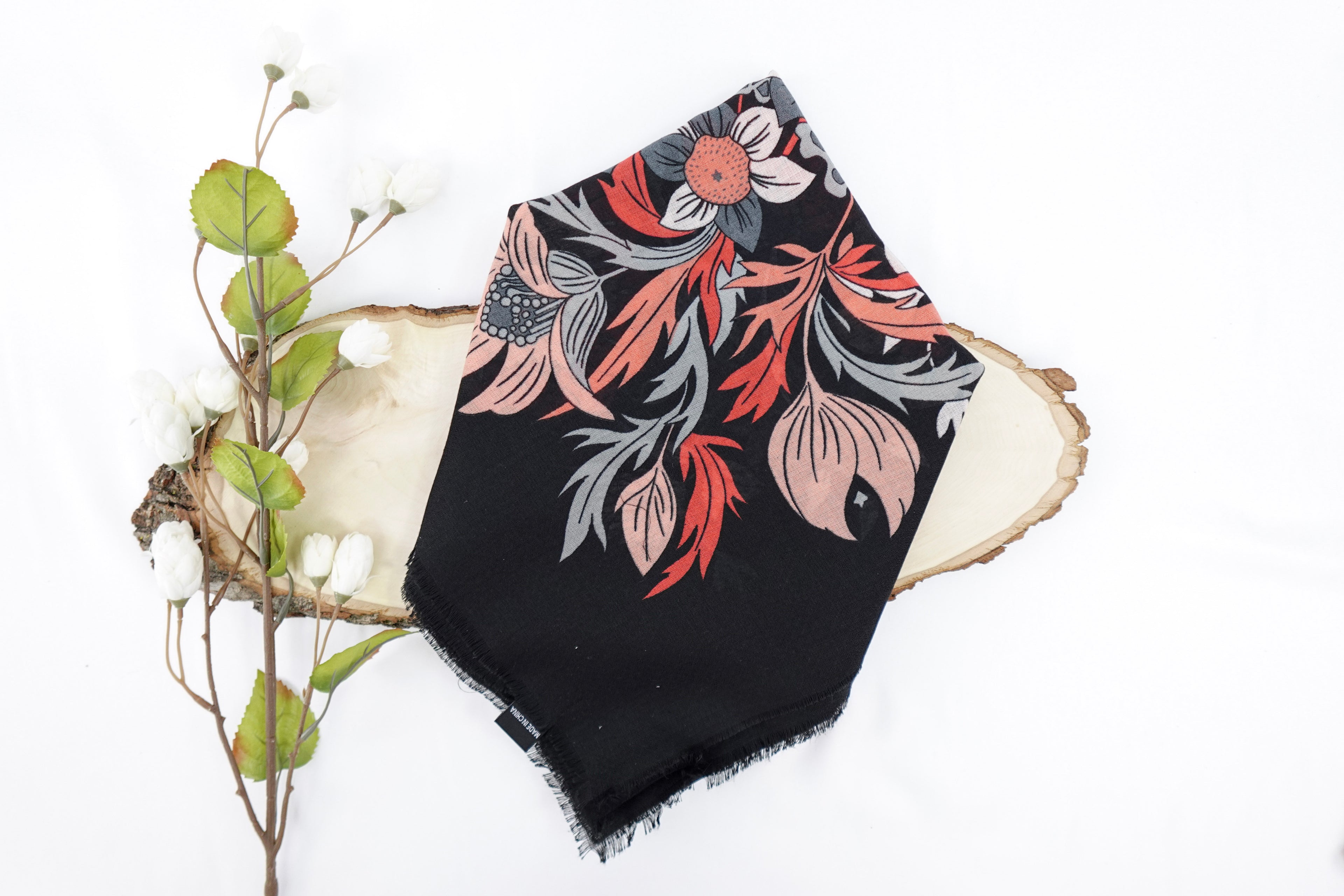 Black Extra Large Russia Style Church Scarf with Frayed Edge