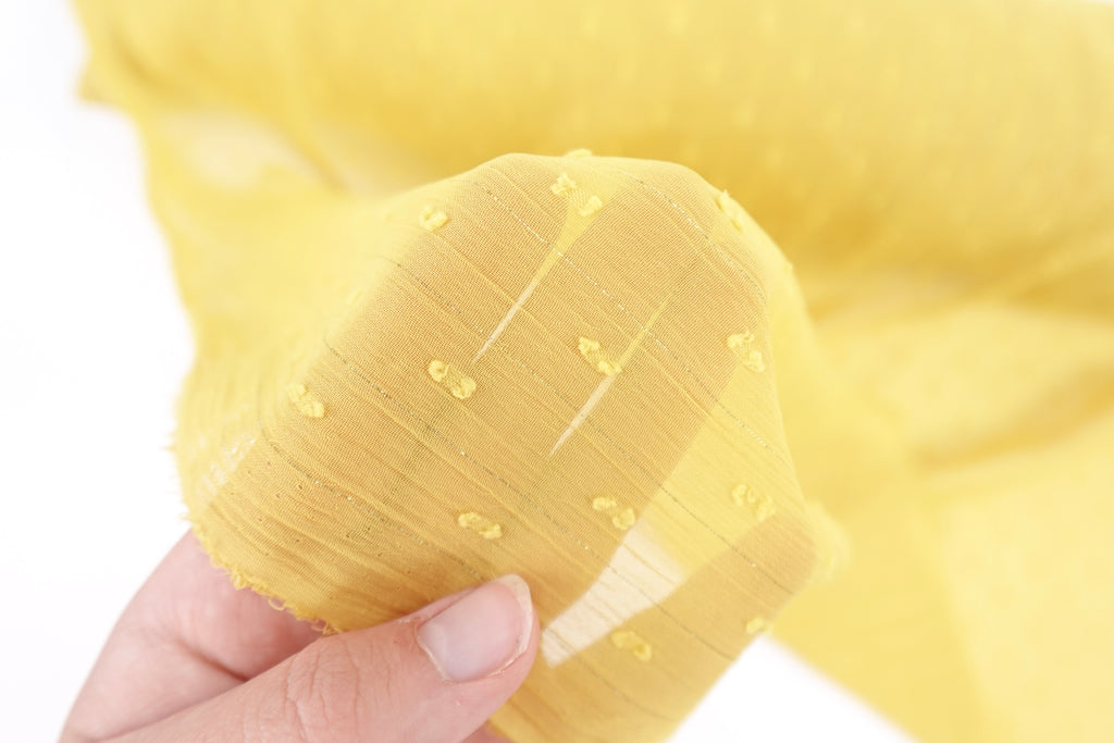 Mustard Yellow Swiss Dot Chiffon with Metallic Details
