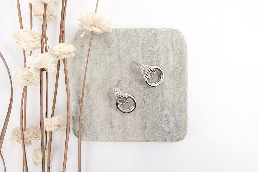 Silver Toned Chunky Door-Knocker Drop Earrings