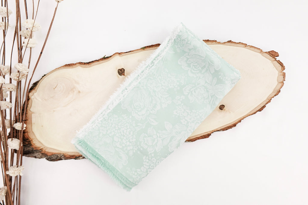 Mint Roses Design Two Tone Church Scarf with Frayed Edge