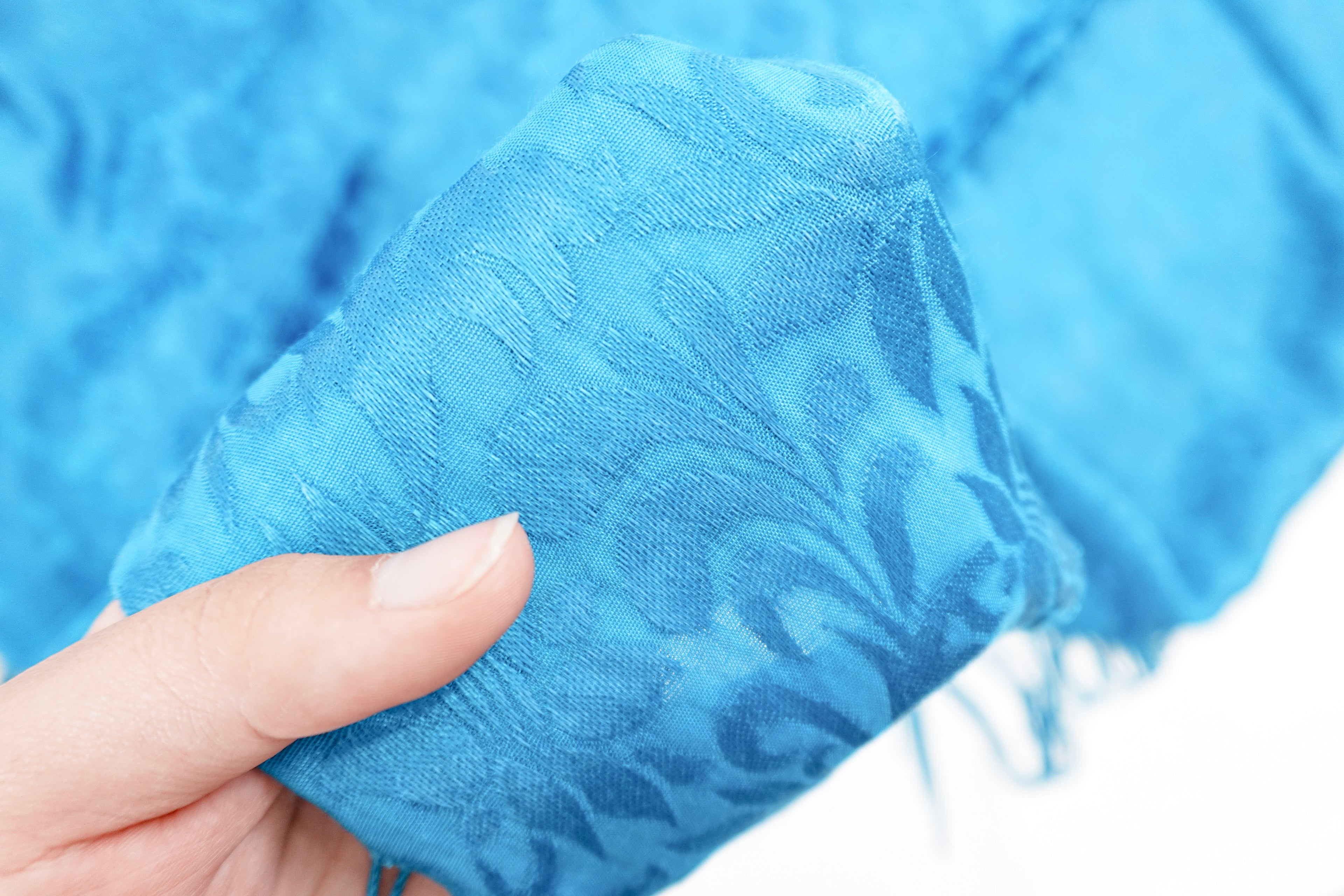 Bright Blue Tone On Tone Church Scarf with Fringe