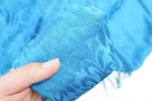 Bright Blue Tone On Tone Church Scarf with Fringe